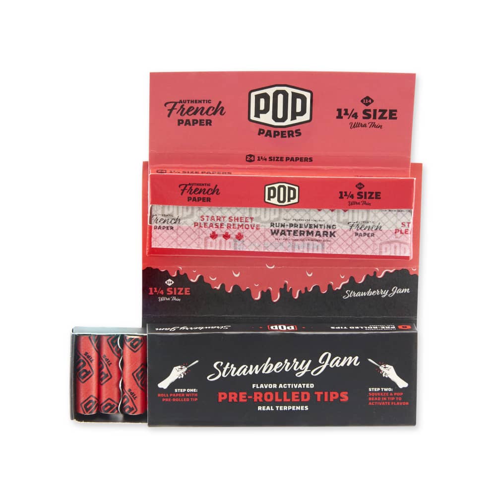 Pop Papers 1 ¼ Size Rolling Papers with Pre-Rolled Flavor Filter Tips 24ct Display