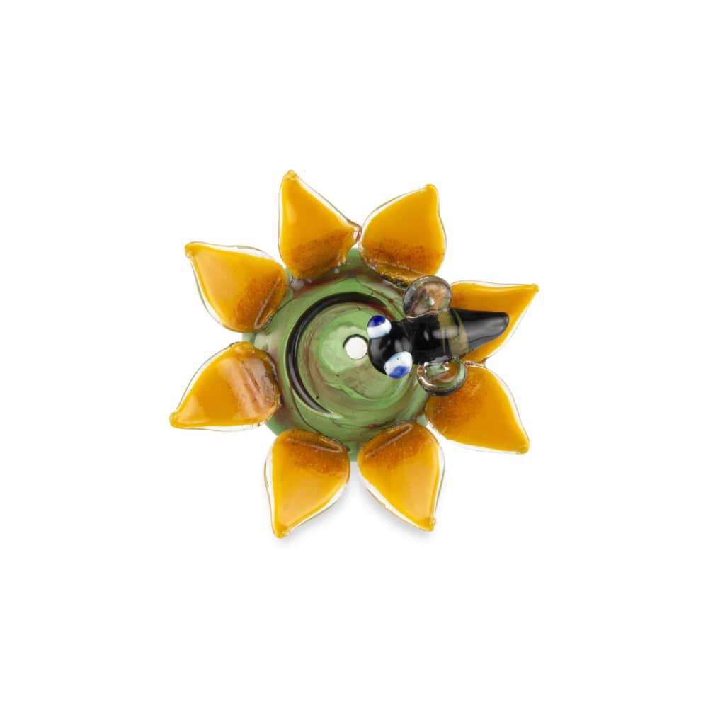 Custom Glass 14mm Sunflower Flower Bowl with Honeybee