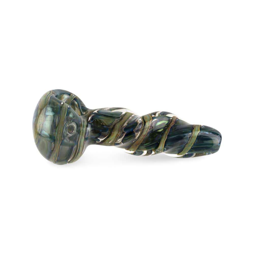 Custom Glass 5 Gold Fumed Green Twist Spoon Hand Pipe