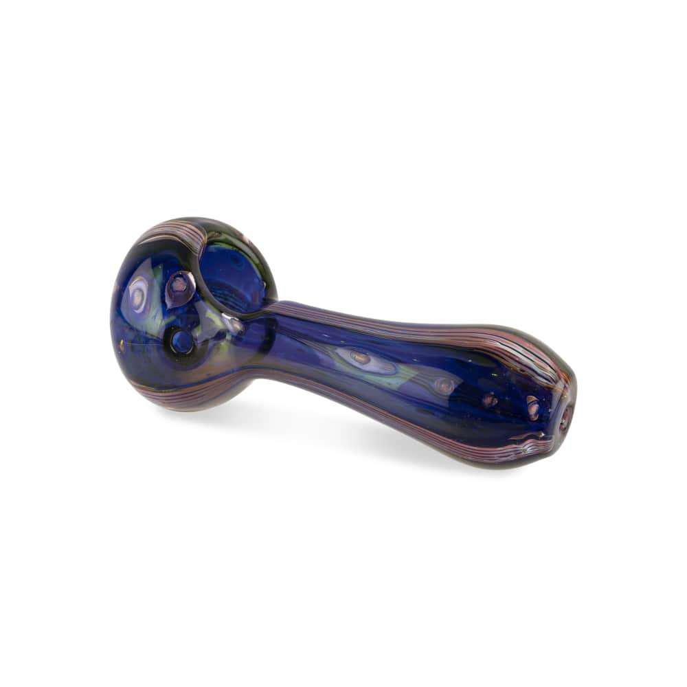 Custom Glass 5 Gold Fumed Metallic Blue and Orange Spoon Hand Pipe