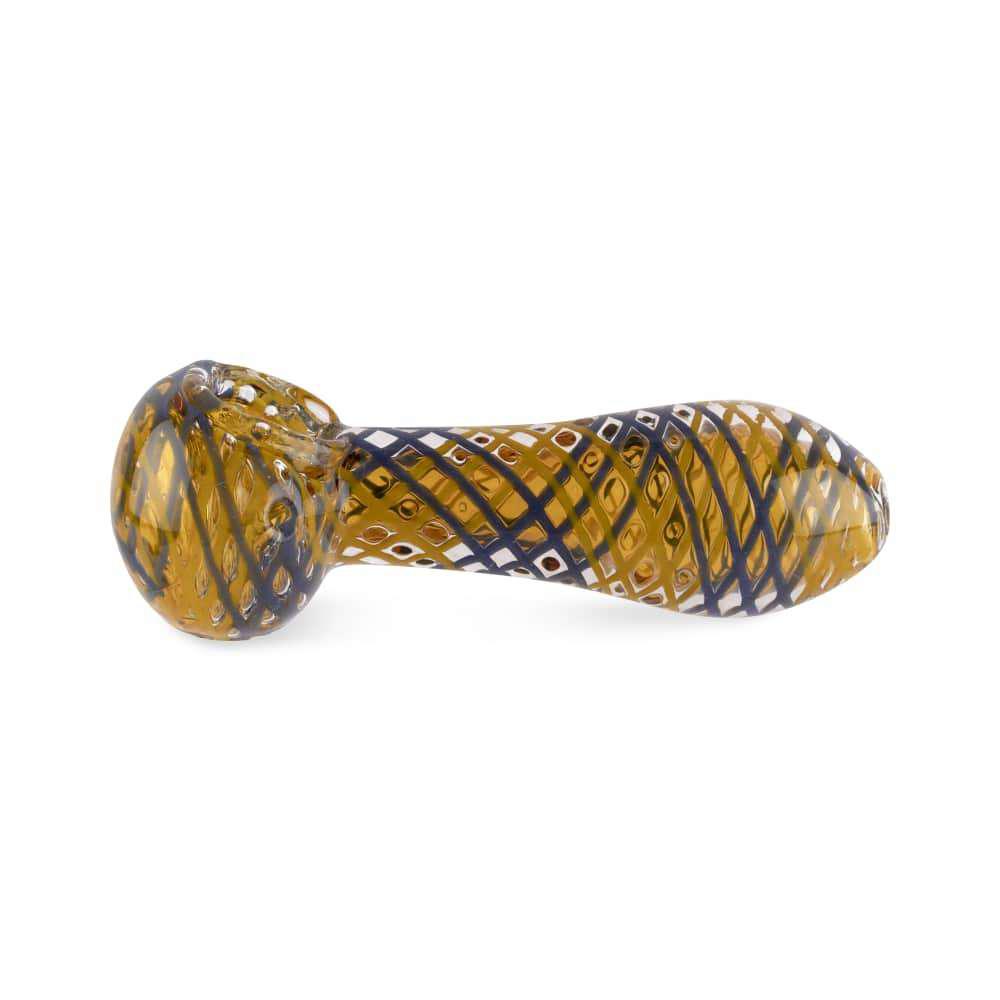 Custom Glass 5 Silver Fumed Net Blue Swirls Spoon Hand Pipe