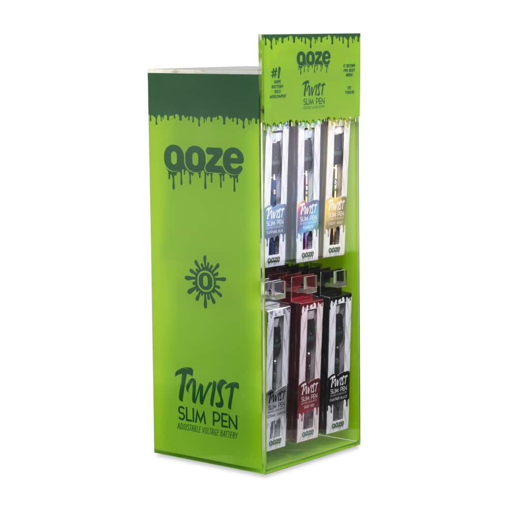 Ooze Slim Twist Vape Pen 48ct Battery Display 510 Thread 320 mAh Vaporizers + USB Charger - Acrylic Battery Display