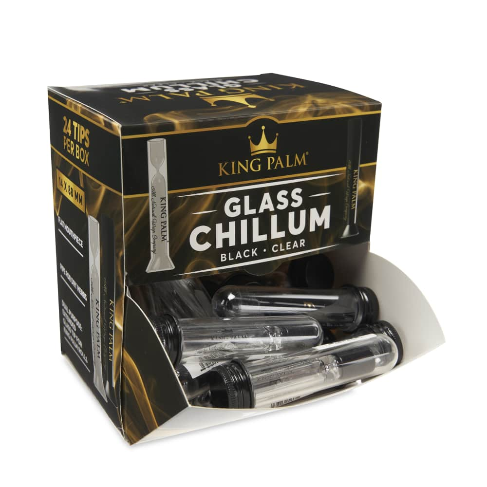 King Palm Glass Chillum 24ct Dispensing POP Display - Black & Clear