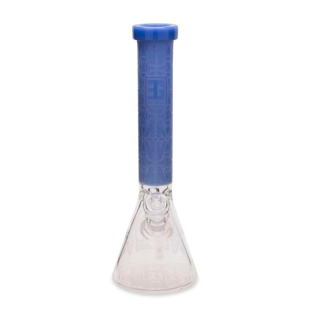 EG Glass Etched Slyme Leaf Decal 15 Beaker Water Pipe  Transparent Blue