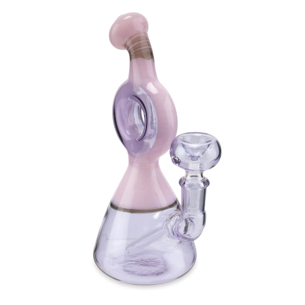 Custom Glass 6” Pink and Purple Donut Rig Water Pipe