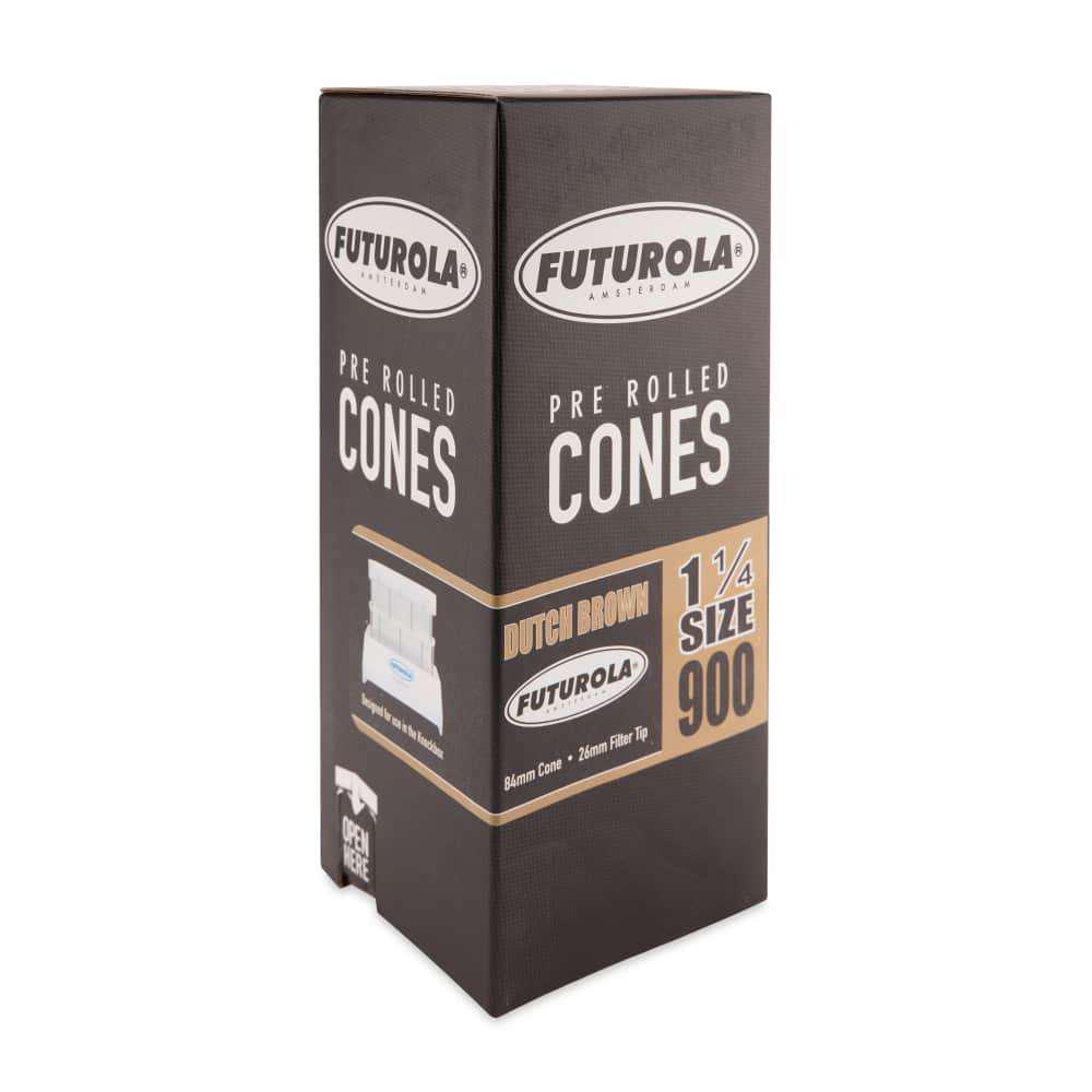 Futurola 1 ¼ Size Dutch Brown Pre-Rolled Cones with Non-Printed Filter Tips Bulk Box - 900ct