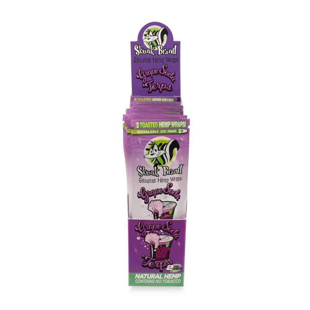 Skunk Brand Terp-Infused 2pk Pouch Grape Soda Hemp Wrap Counter Display  25ct