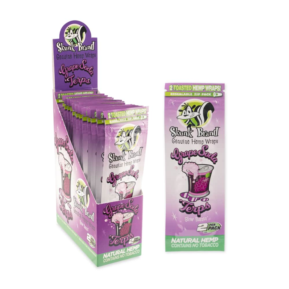 Skunk Brand Terp-Infused 2pk Pouch Grape Soda Hemp Wrap Counter Display  25ct