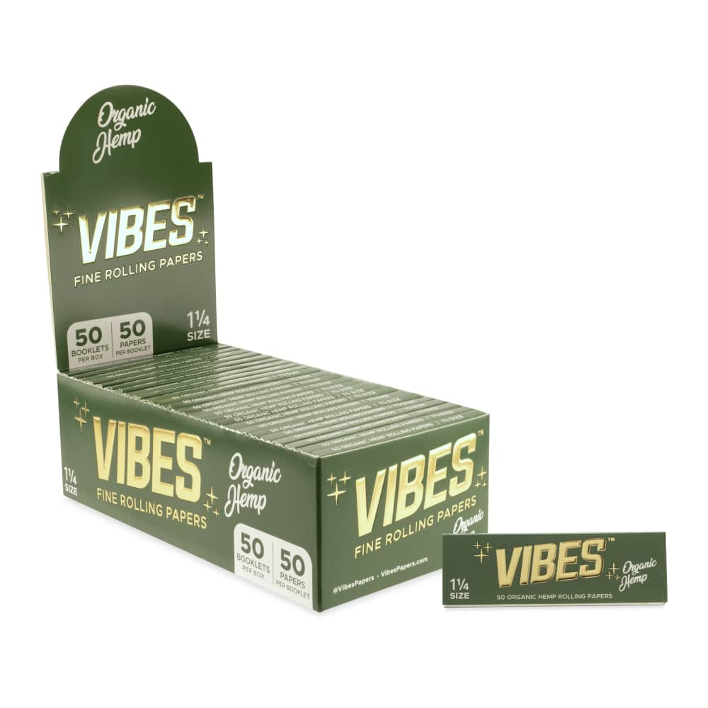 Vibes Papers 1 ¼ Size Organic Hemp Rolling Papers and Vibes Tips Display  50ct