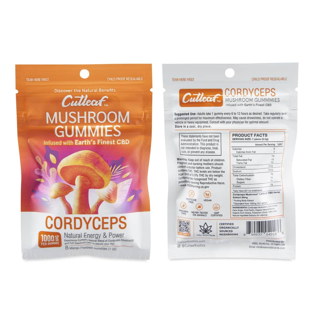 Cutleaf Exotics 1000mg Mushroom Gummies 10ct Display