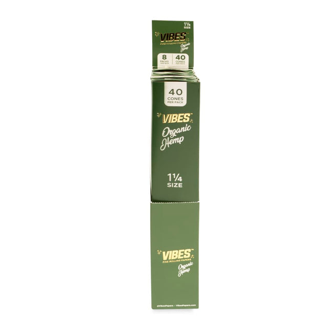 Vibes Organic Hemp Cones 1 ¼ Size 40pk Pre-Rolled Cones Display  8ct