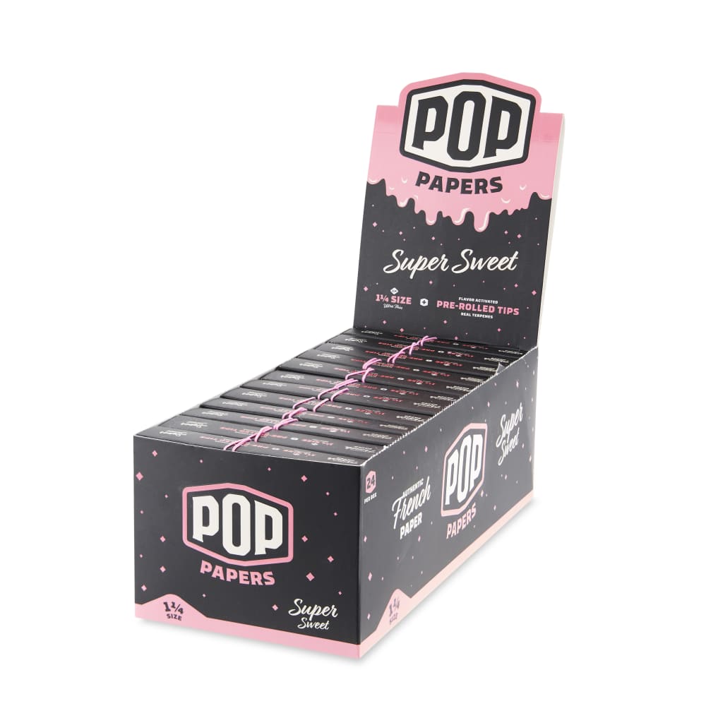 Pop Papers 1 ¼ Size Rolling Papers with Pre-Rolled Flavor Filter Tips 24ct Display