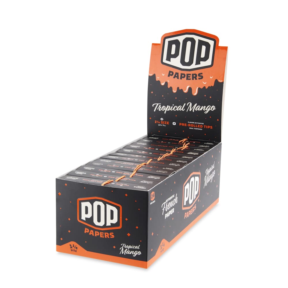 Pop Papers 1 ¼ Size Rolling Papers with Pre-Rolled Flavor Filter Tips 24ct Display