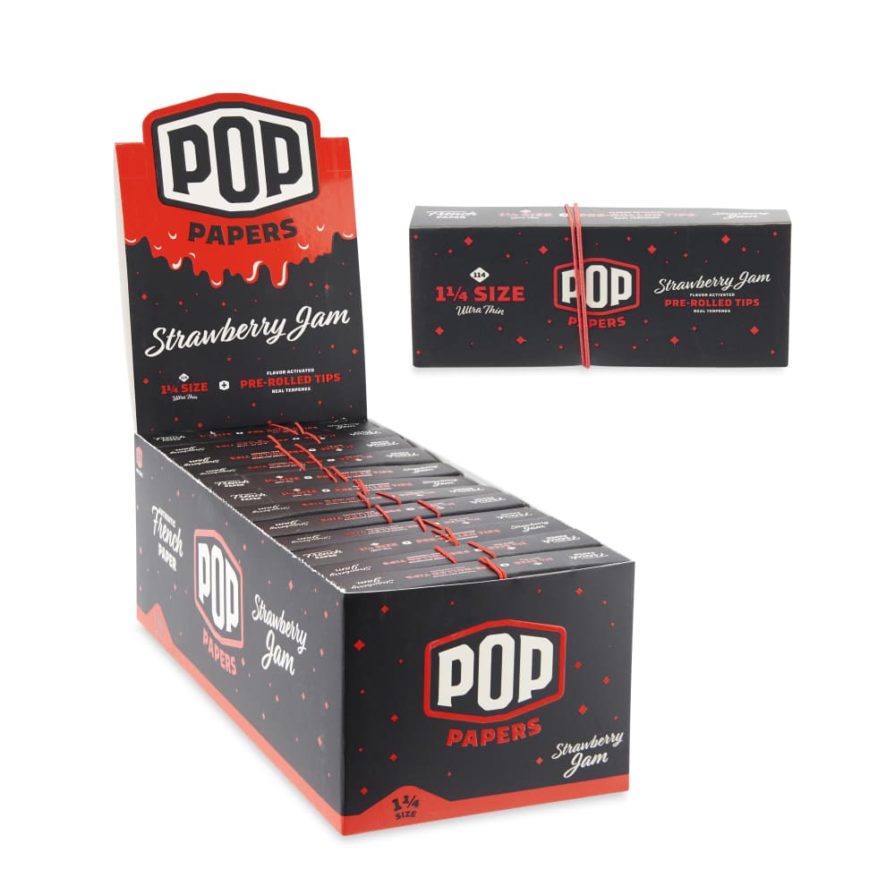 Pop Papers 1 ¼ Size Rolling Papers with Pre-Rolled Flavor Filter Tips 24ct Display