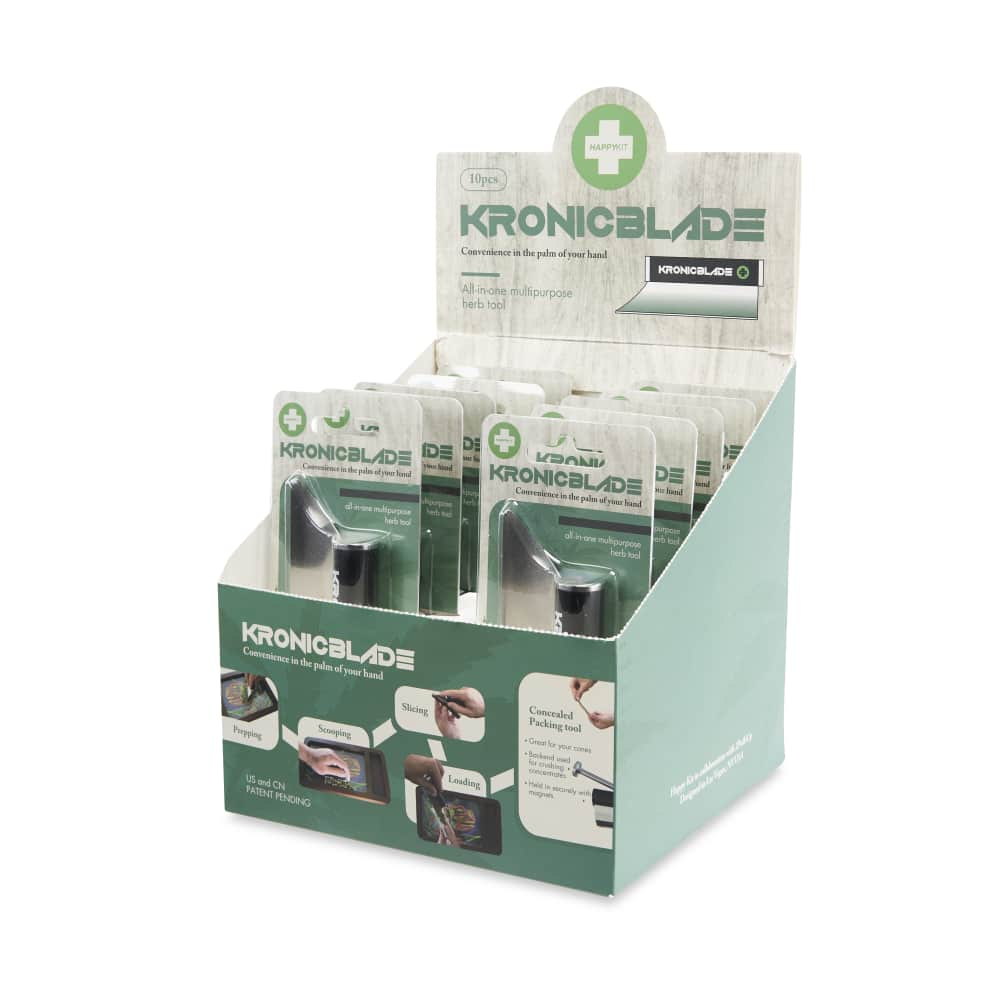 The KronicBlade Multi-Purpose Herb Tool from Happy Kit x 2PuffsUp Retail Display - 10ct