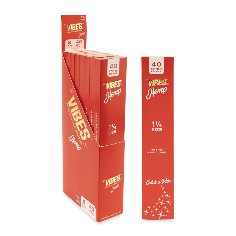 Vibes Cones 1 ¼ Size 40pk Pre-Rolled Cones Display – 8ct