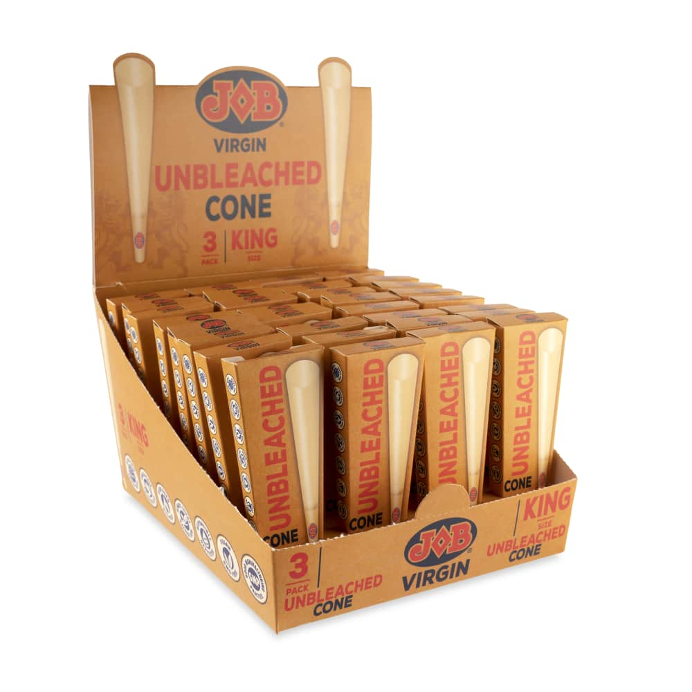 Job Virgin King Size Pre-Rolled Cones 3pk Box POP Display - 32ct