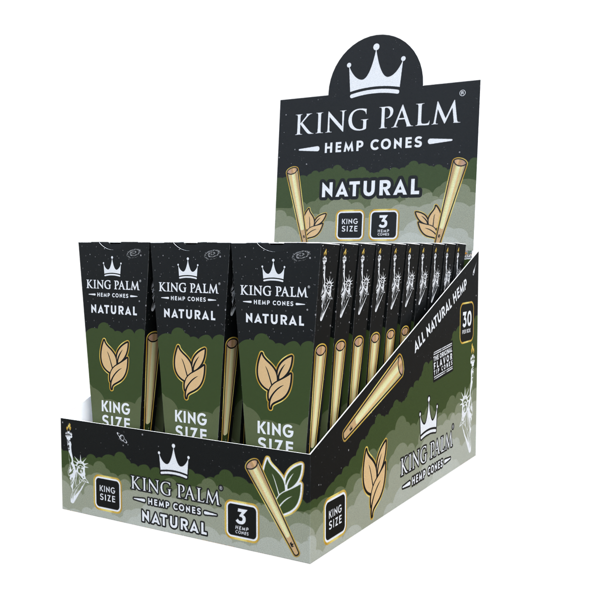 King Palm King Size Hemp Cones 30ct Display – Natural