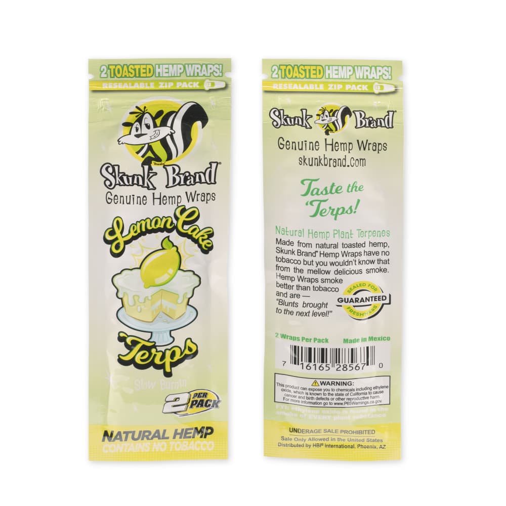 Skunk Brand Terp-Infused 2pk Pouch Lemon Cake Hemp Wrap Counter Display  25ct