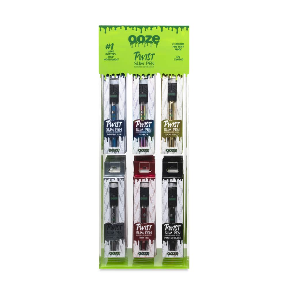 Ooze Slim Twist Vape Pen 48ct Battery Display 510 Thread 320 mAh Vaporizers + USB Charger - Acrylic Battery Display