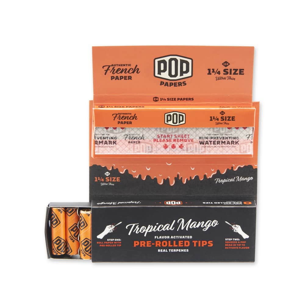 Pop Papers 1 ¼ Size Rolling Papers with Pre-Rolled Flavor Filter Tips 24ct Display