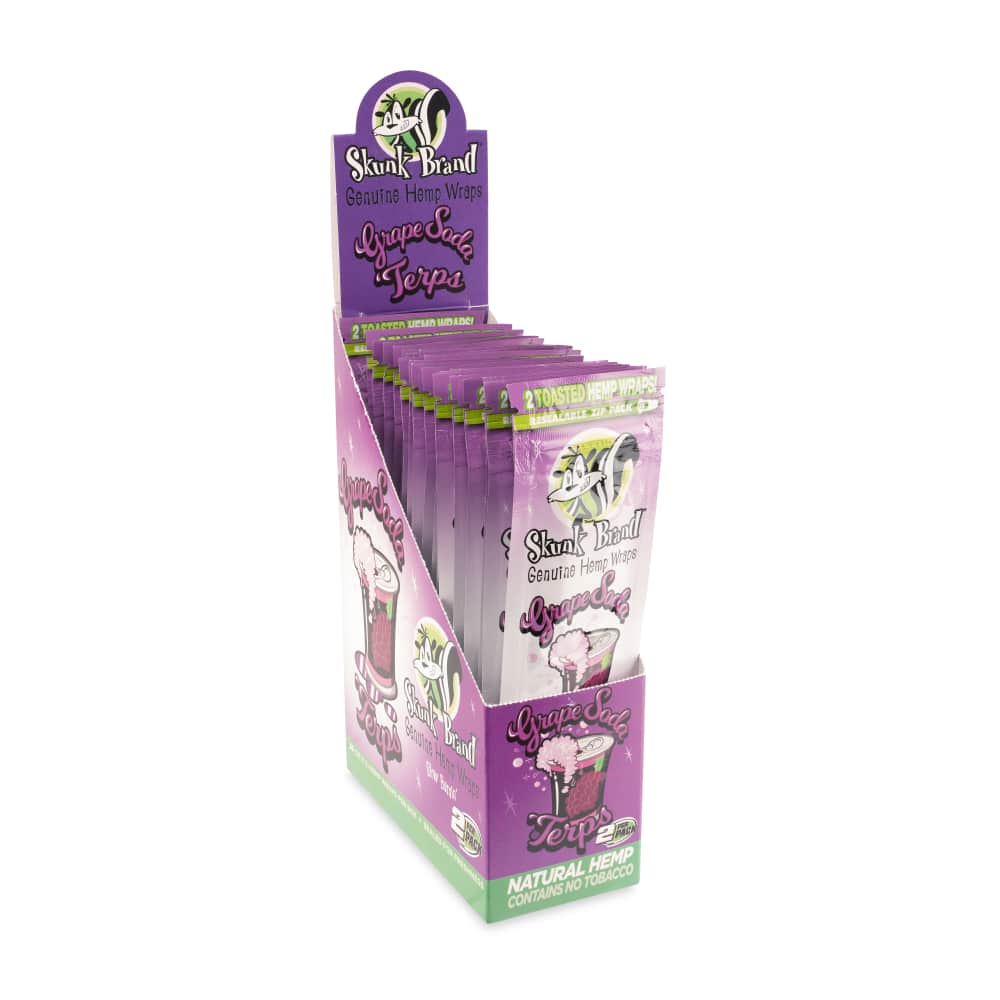 Skunk Brand Terp-Infused 2pk Pouch Grape Soda Hemp Wrap Counter Display  25ct