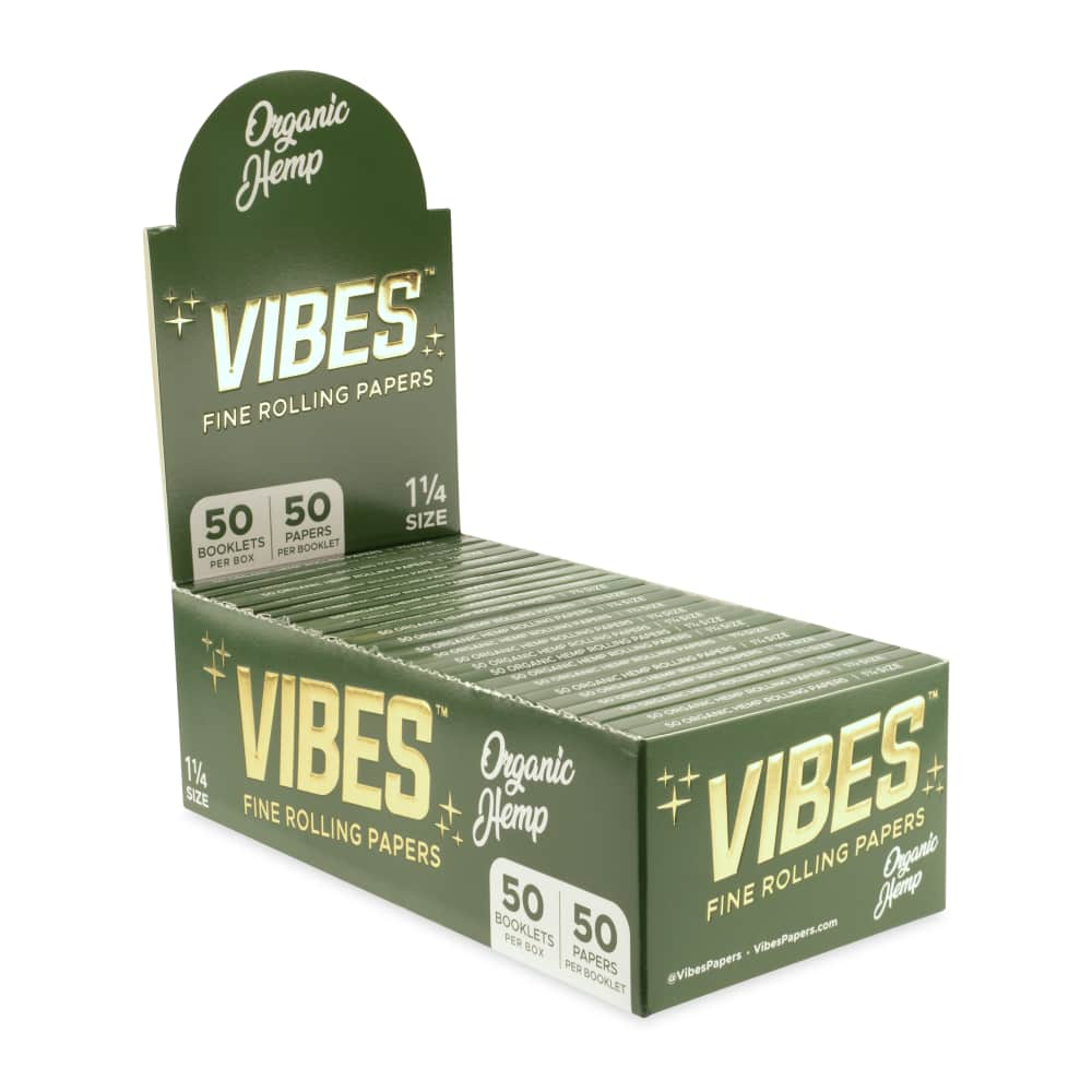 Vibes Papers 1 ¼ Size Organic Hemp Rolling Papers and Vibes Tips Display  50ct