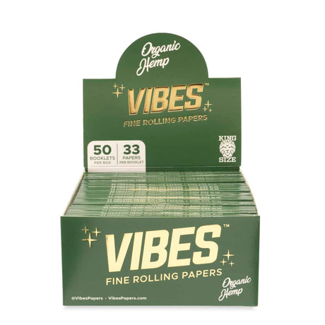 Vibes Papers King Size Organic Hemp Rolling Papers and Vibes Tips Display - 50ct