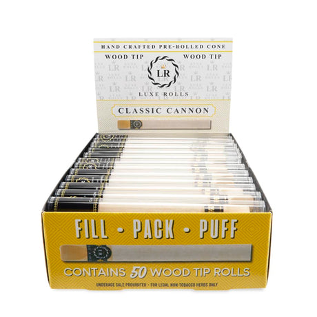 Luxe Rolls Pre-Rolled Cones 50ct Display – Cannon with Wood Tip