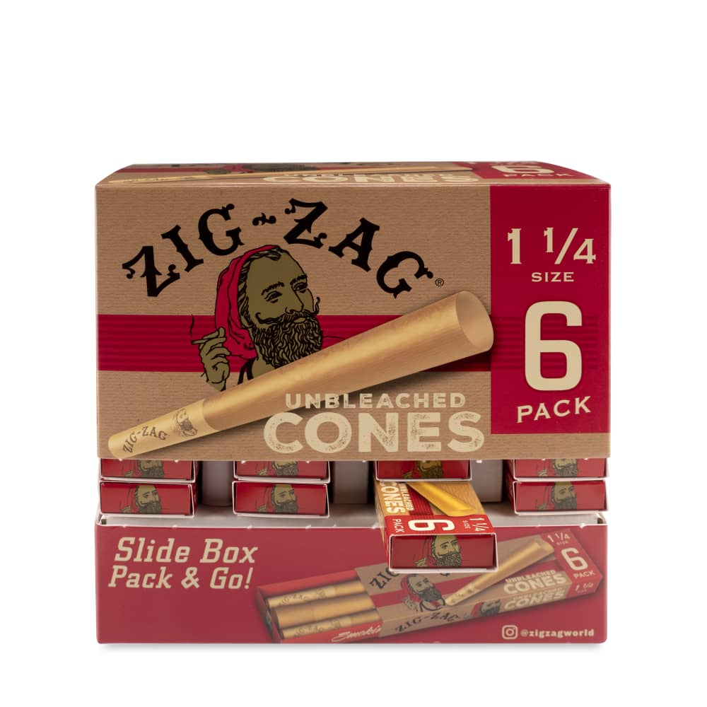 Zig Zag Unbleached 6pk 1 ¼ Size Cones Dispensing Display - 36ct