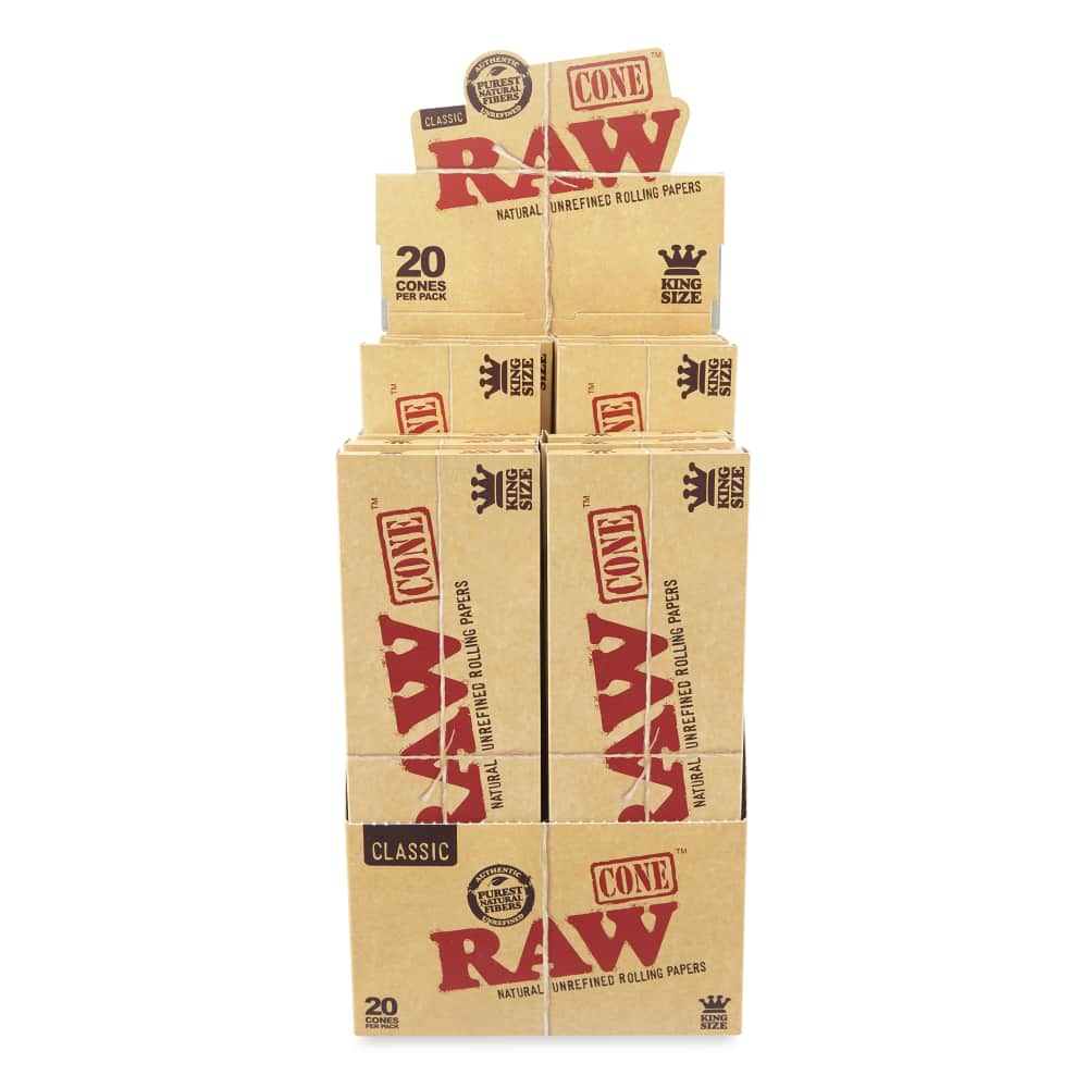 RAW Classic King Size Cone 20pk Box – 12ct POP Display