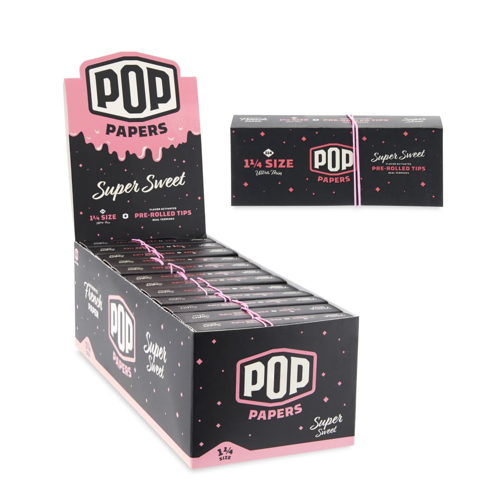 Pop Papers 1 ¼ Size Rolling Papers with Pre-Rolled Flavor Filter Tips 24ct Display