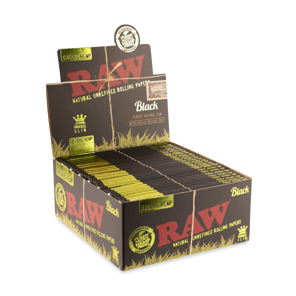 RAW Black Organic Hemp King Size Slim Rolling Paper Counter Display  50ct