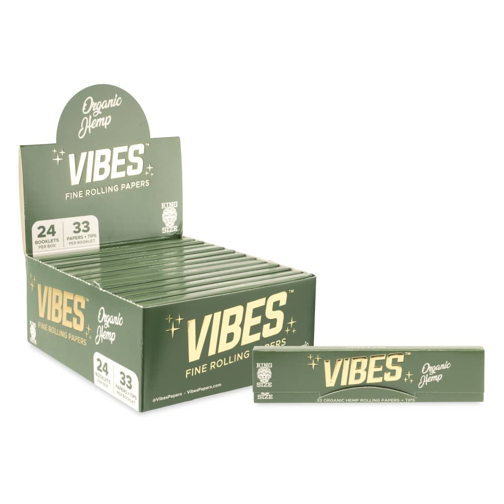 Vibes Papers King Size Organic Hemp Rolling Papers and Vibes Tips Display - 24ct