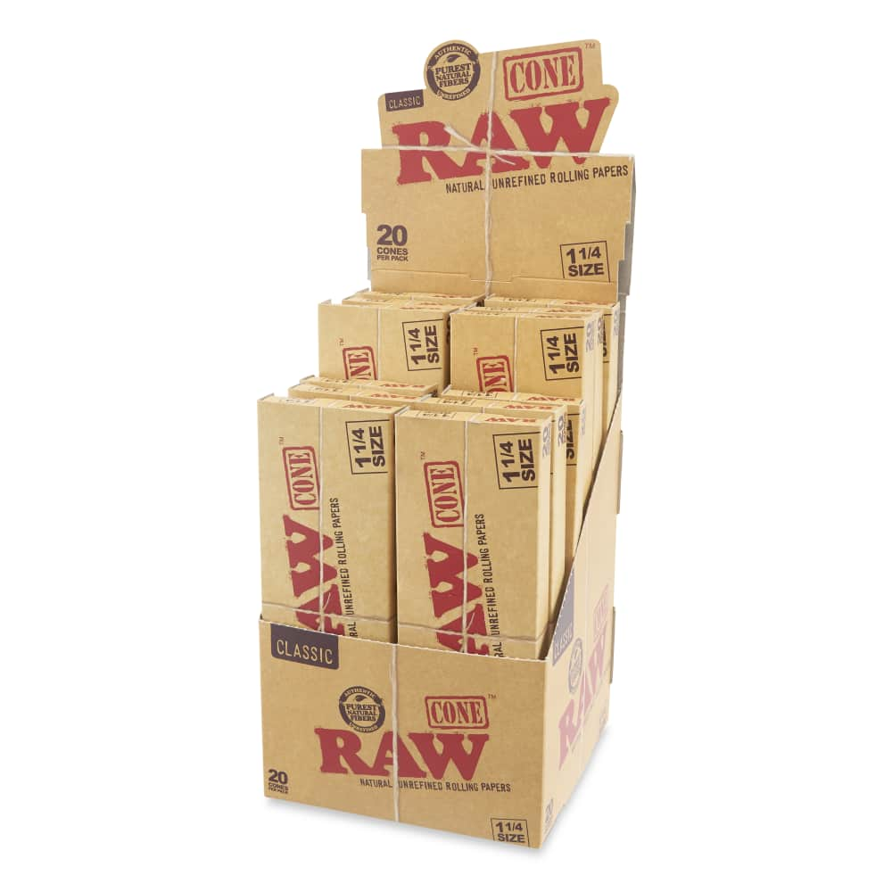 RAW Classic 1 ¼ Size Cone 20pk Box – 12ct POP Display