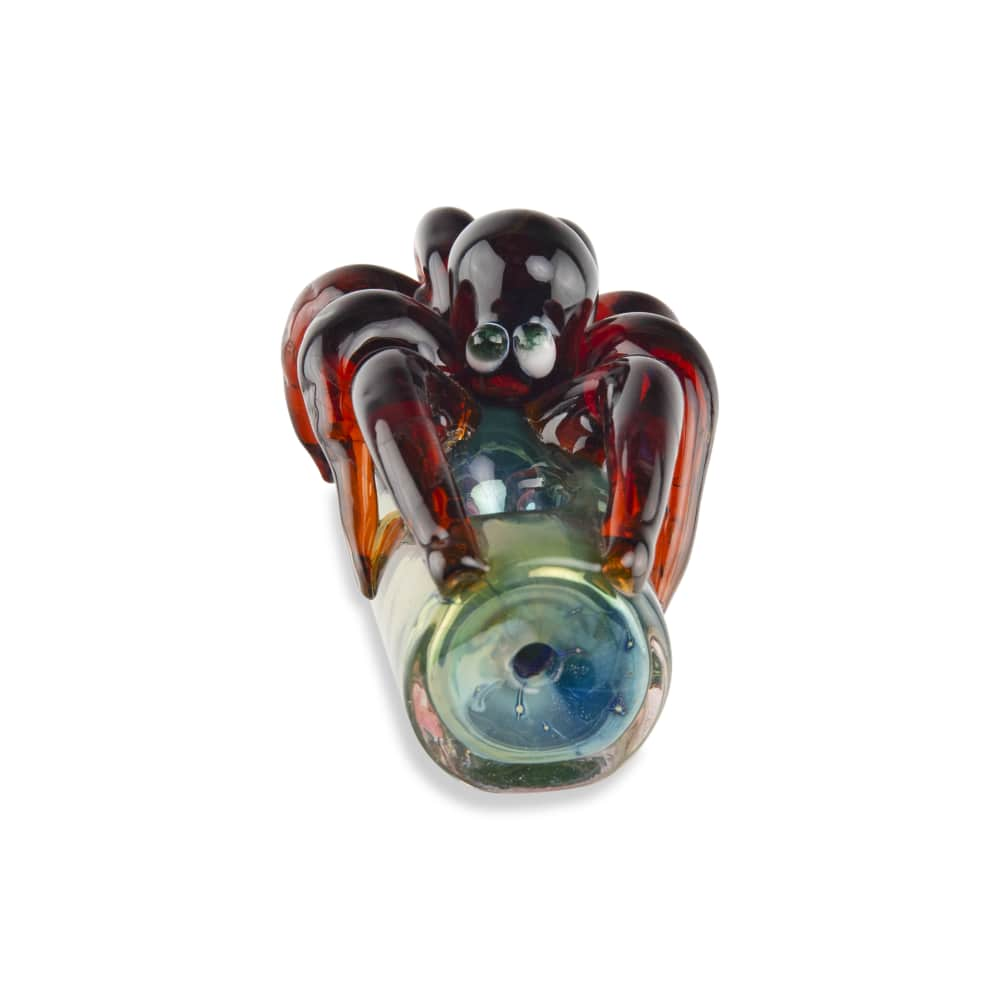 Custom Glass 5” Gold Fumed Red Octopus Hand Pipe