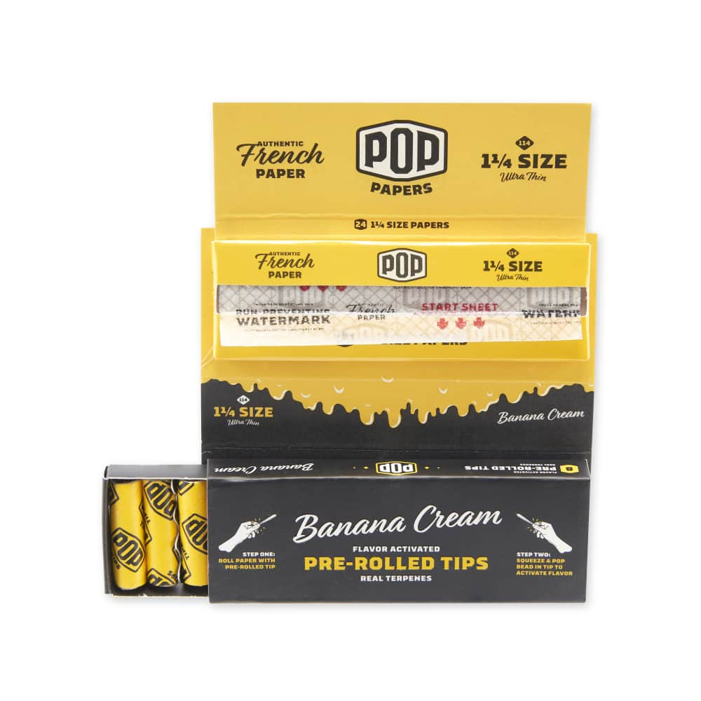 Pop Papers 1 ¼ Size Rolling Papers with Pre-Rolled Flavor Filter Tips 24ct Display