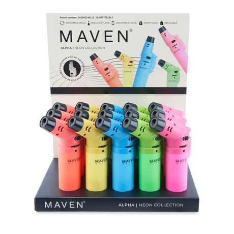 Maven Alpha Butane Torch Lighter 15ct Display – Assorted Neon
