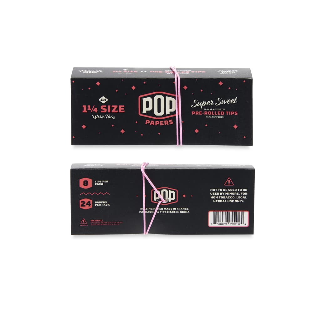 Pop Papers 1 ¼ Size Rolling Papers with Pre-Rolled Flavor Filter Tips 24ct Display