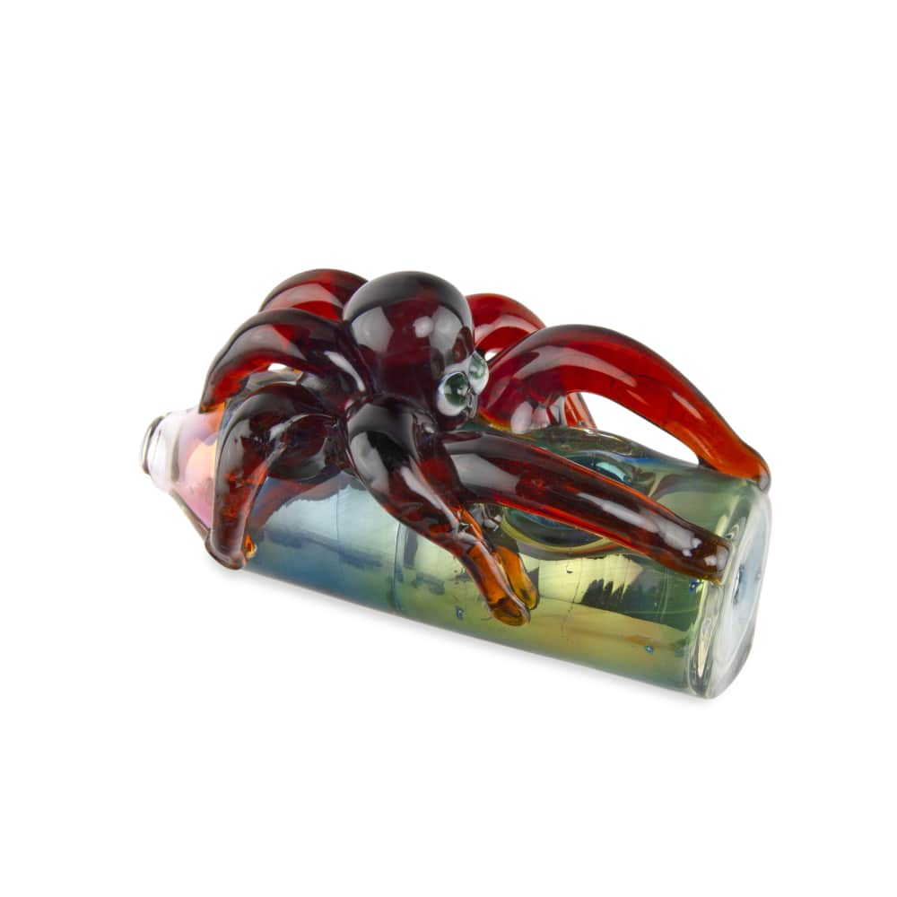 Custom Glass 5” Gold Fumed Red Octopus Hand Pipe