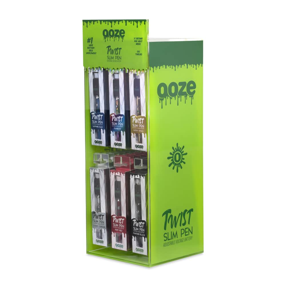 Ooze Slim Twist Vape Pen 48ct Battery Display 510 Thread 320 mAh Vaporizers + USB Charger - Acrylic Battery Display