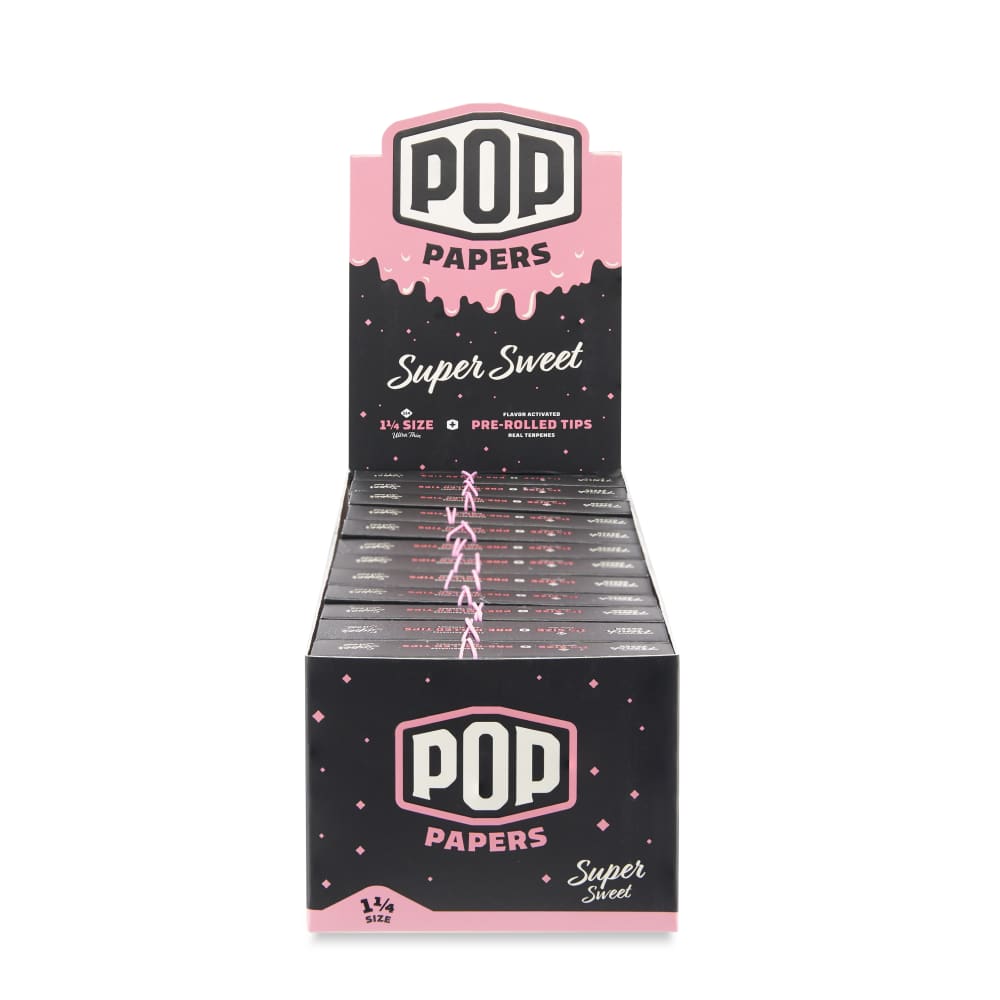 Pop Papers 1 ¼ Size Rolling Papers with Pre-Rolled Flavor Filter Tips 24ct Display