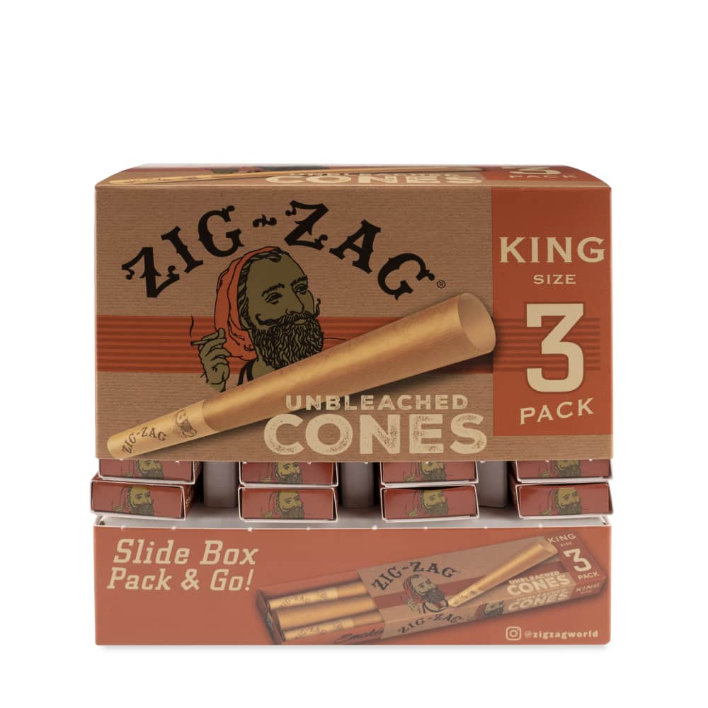 Zig Zag Unbleached 3pk King Size Cones Dispensing Display - 36ct