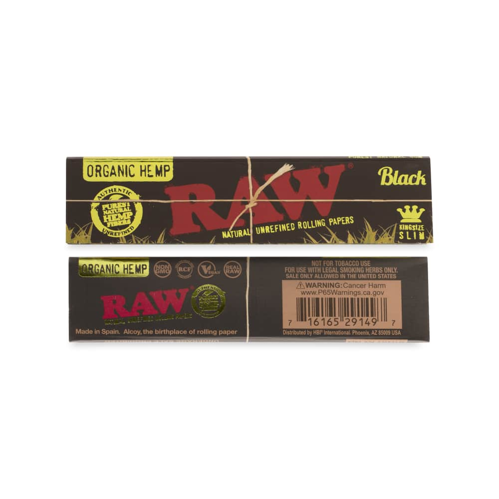 RAW Black Organic Hemp King Size Slim Rolling Paper Counter Display  50ct