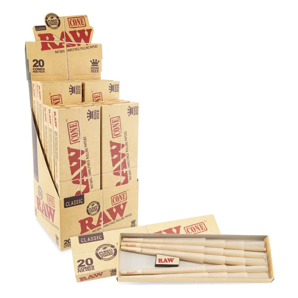 RAW Classic King Size Cone 20pk Box – 12ct POP Display