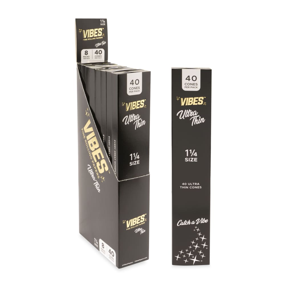 Vibes Ultra Thin Cones 1 ¼ Size 40pk Pre-Rolled Cones Display  8ct