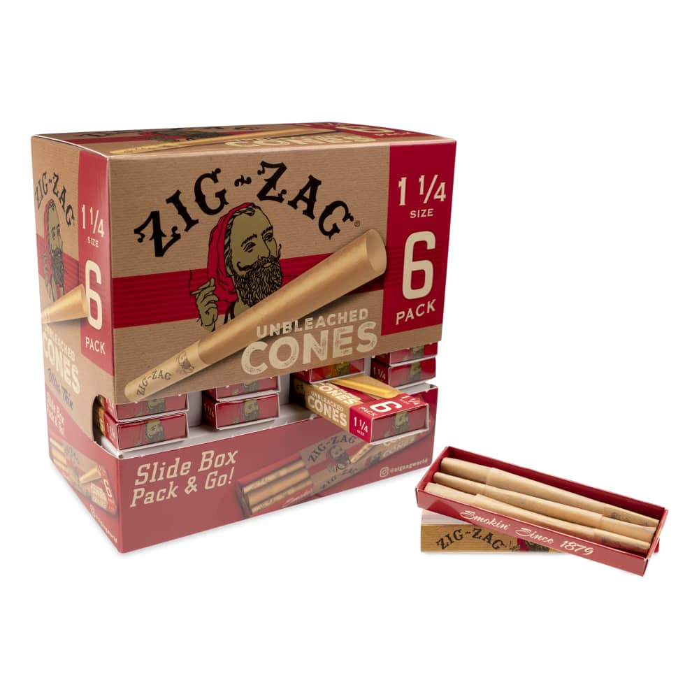 Zig Zag Unbleached 6pk 1 ¼ Size Cones Dispensing Display - 36ct