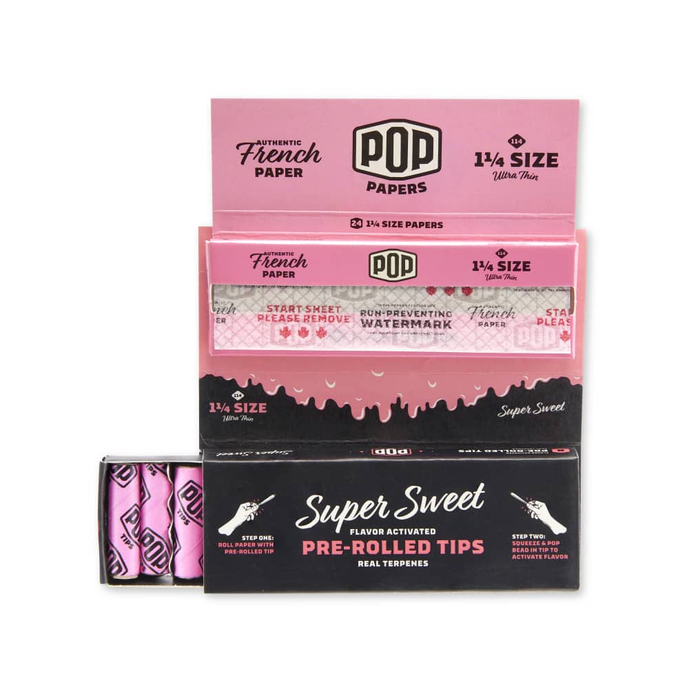 Pop Papers 1 ¼ Size Rolling Papers with Pre-Rolled Flavor Filter Tips 24ct Display